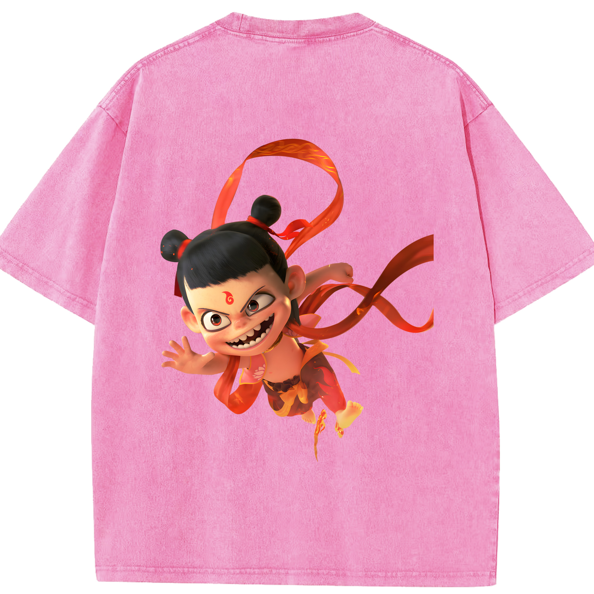 （画像用） Ne Zha 2 ナタ 魔童の大暴れ 綿100% ヴィンテージ風 半袖Tシャツ（背面プリント）